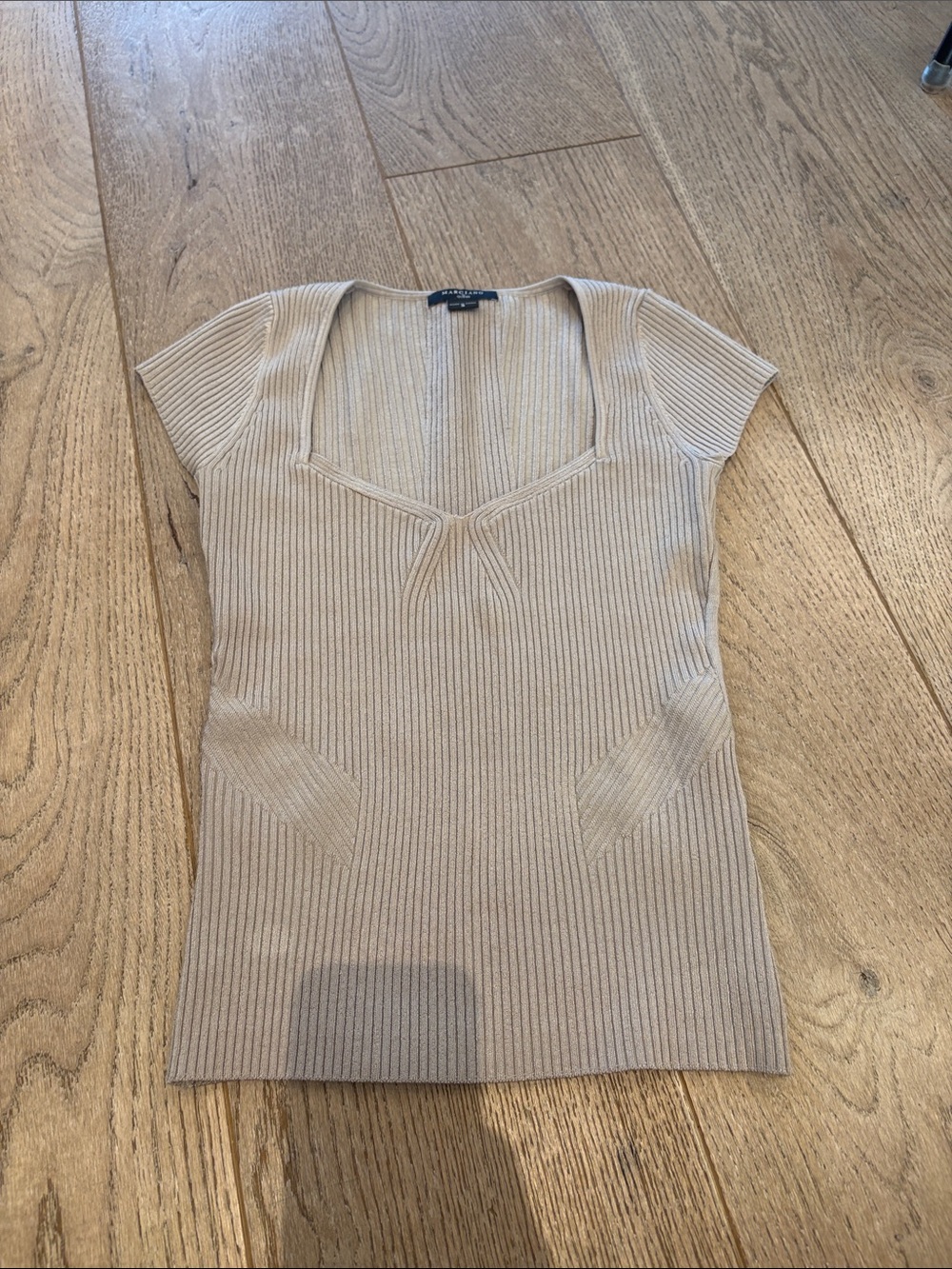 Marciano Ribbed Scoop Neck Sweater in Taupe small